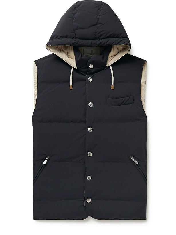 Photo: Brunello Cucinelli - Quilted Shell Hooded Down Gilet - Blue