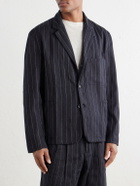 Kardo - Somesh Embroidered Striped Herringbone Cotton Suit Jacket - Blue