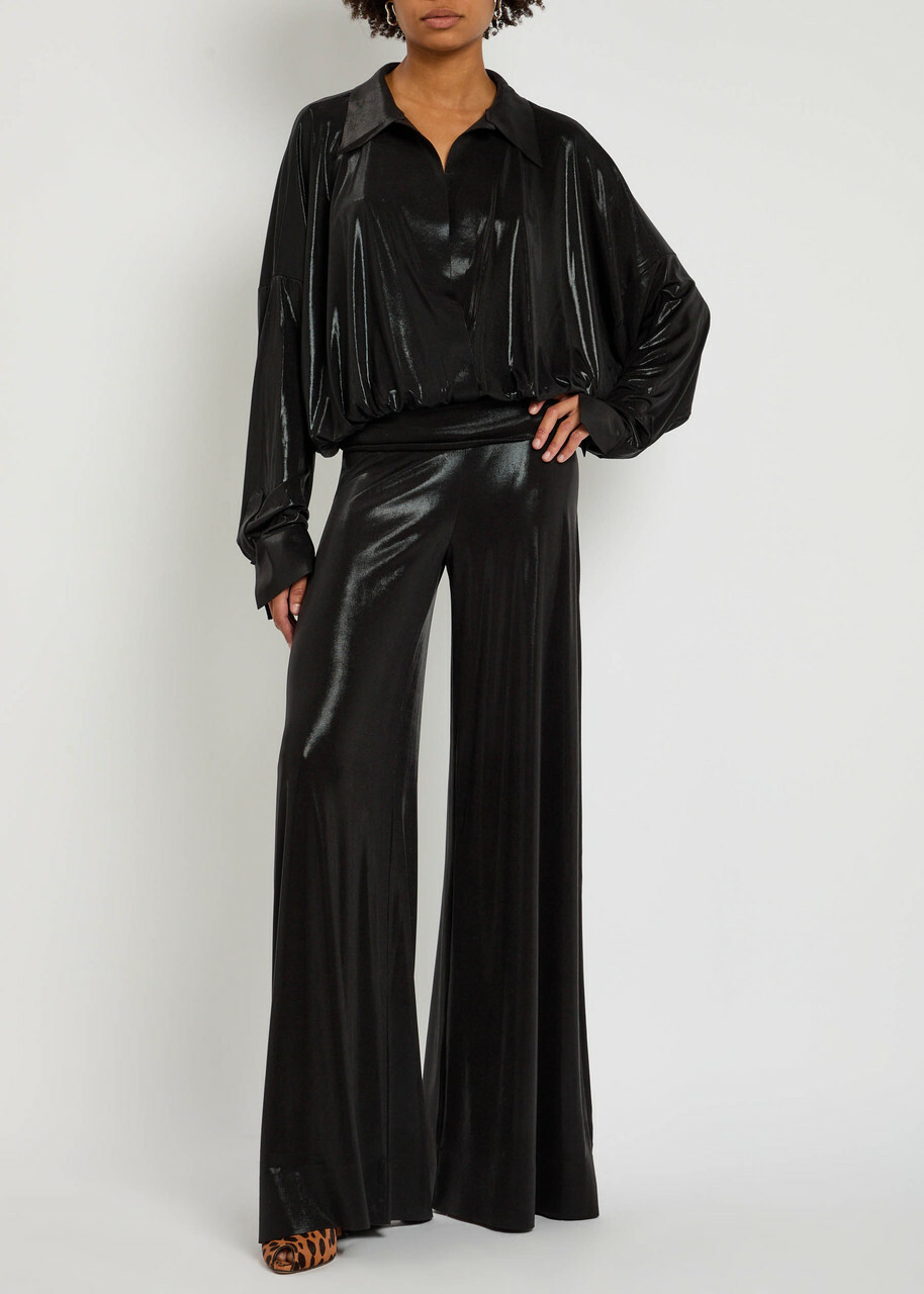 Norma Kamali Pearlescent Stretch-jersey Shirt Bodysuit Black