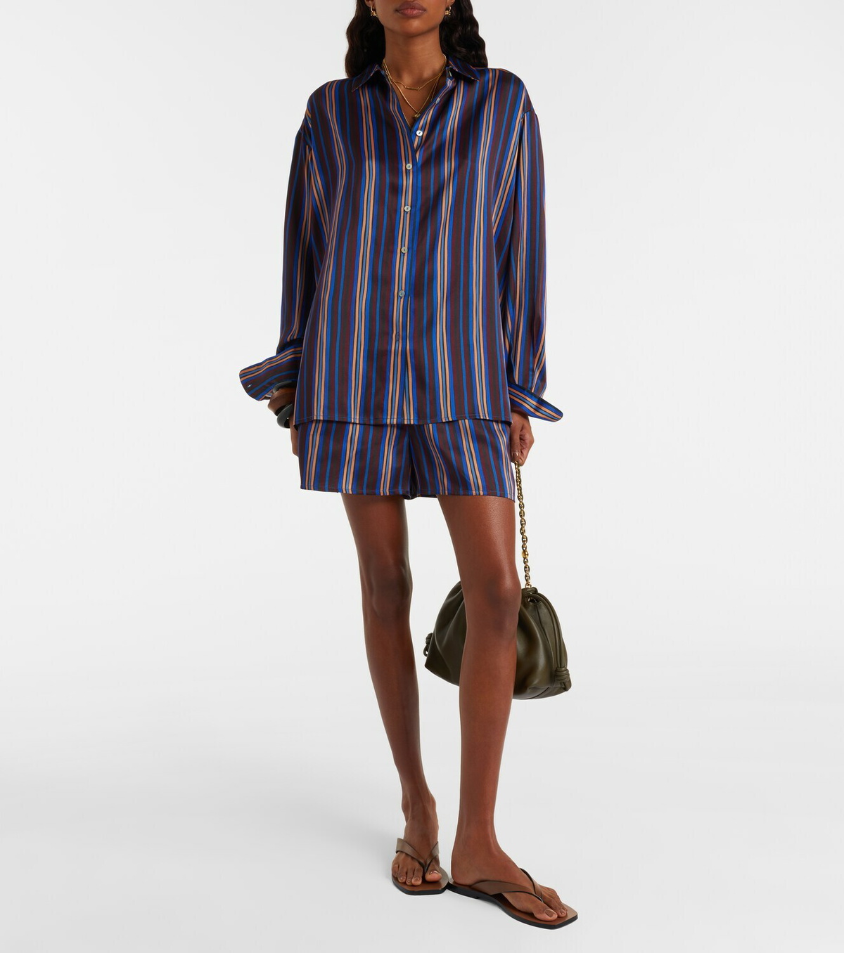Asceno Maya striped silk charmeuse pajama shirt