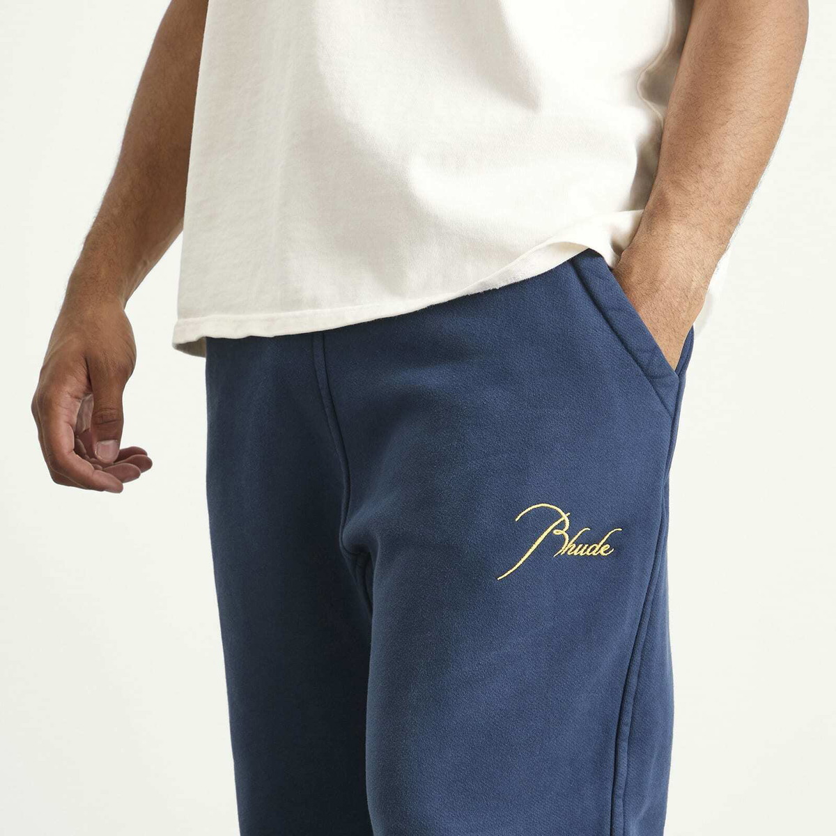 Rhude Men's Classique Sweat Pants in Navy/Yellow