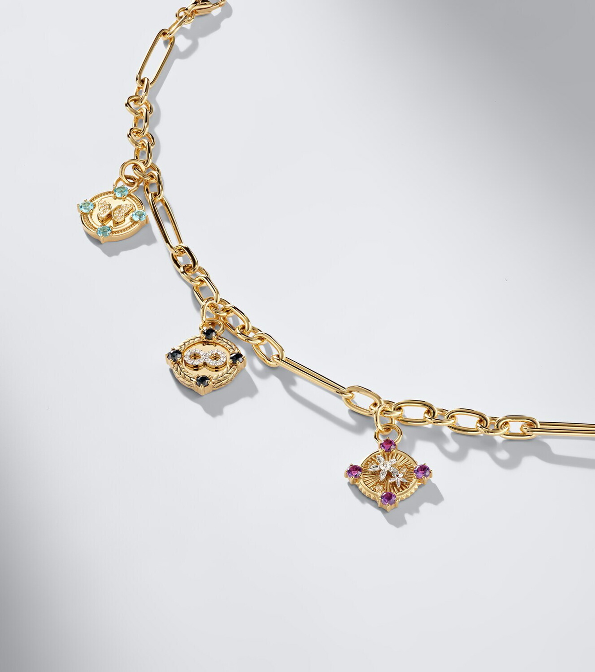 FoundRae Infinite Gratitude, Reverie, and Blossoms 18kt gold bracelet with gemstones