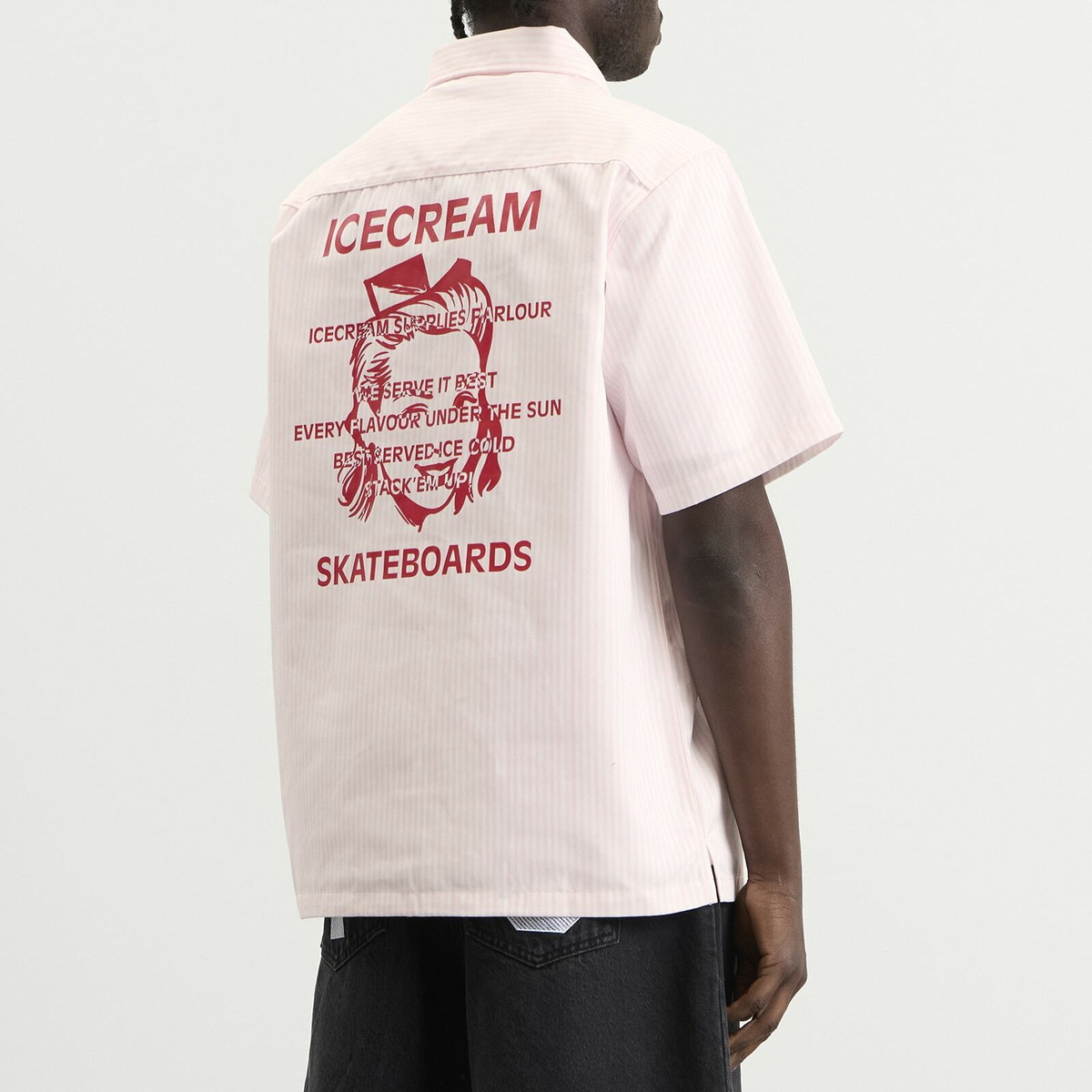 ICECREAM Men's Waitress Quarter Zip Work Shirt in Pink Stripe