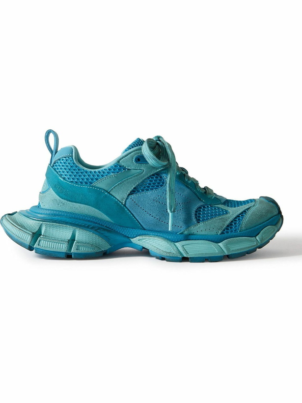 Photo: Balenciaga - 3XL Distressed Faux Suede and Mesh Sneakers - Blue