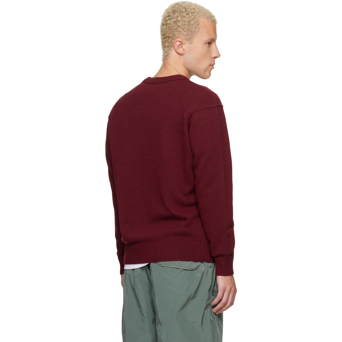 C.P. Company Burgundy Lambswool Lens Crewneck Contrast Sweater
