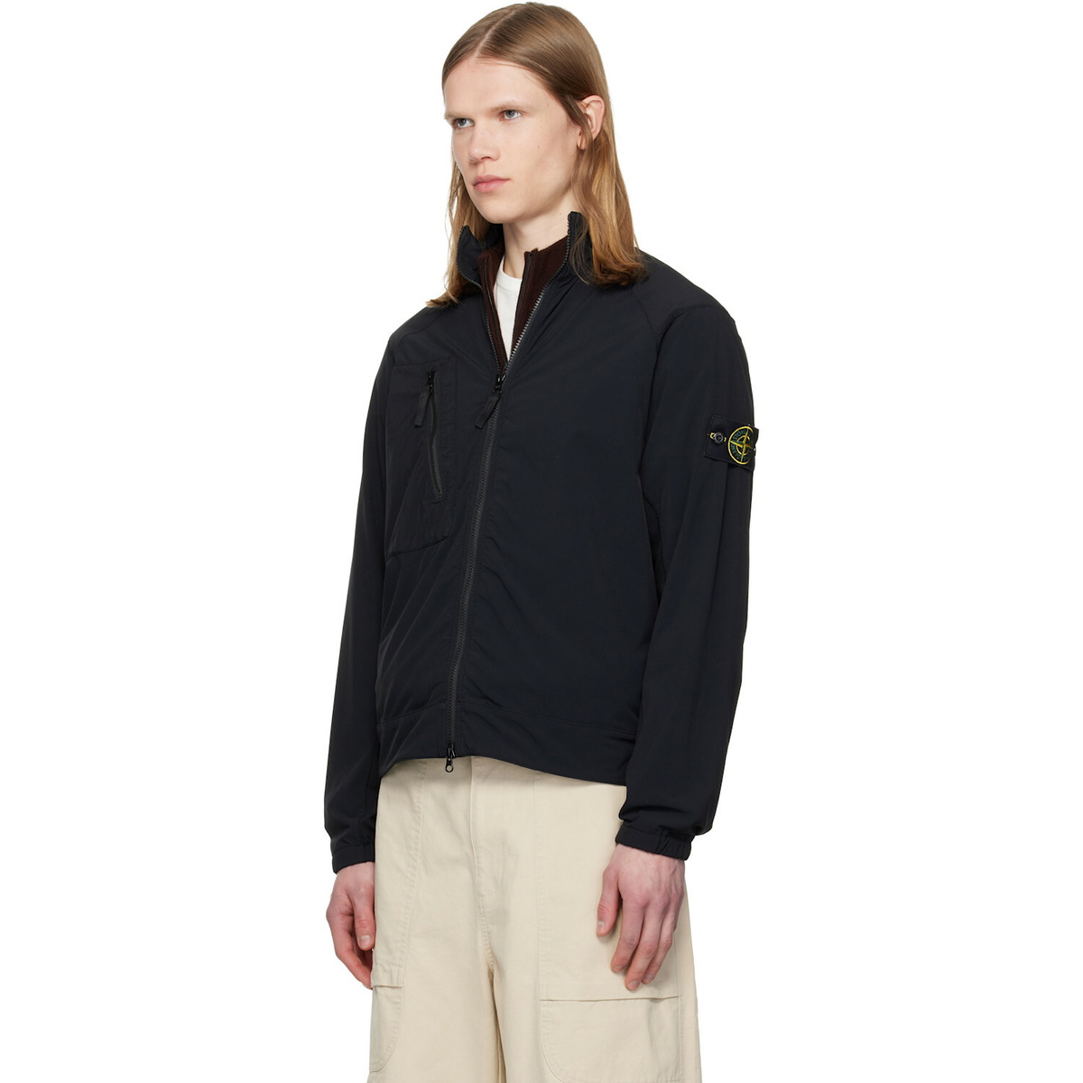 Stone Island Black 1200036 Stretch Nylon Tech Fleece Jacket