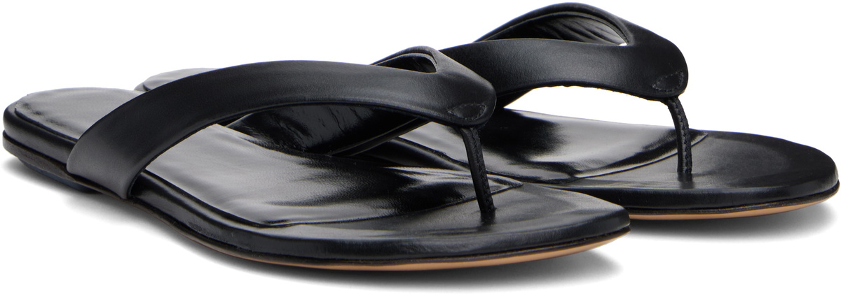 Le Monde Beryl Black Leather Thong Sandals