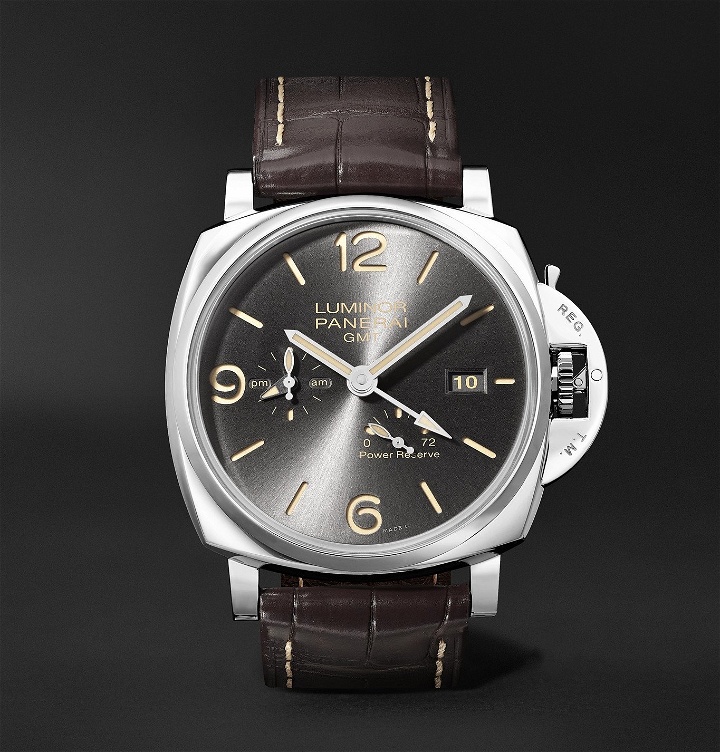 Photo: Panerai - Luminor Due GMT Automatic 45mm Stainless Steel and Alligator Watch, Ref. No. PAM00944 - Gray
