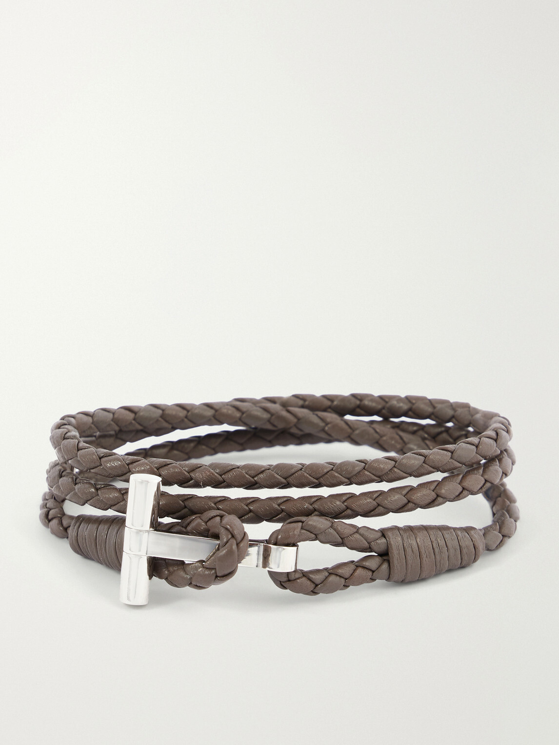 TOM FORD - Woven Leather and Silver-Tone Wrap Bracelet - Brown