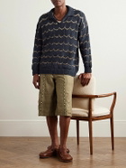 Kartik Research - Open-Knit Intarsia Cotton Polo Shirt - Blue