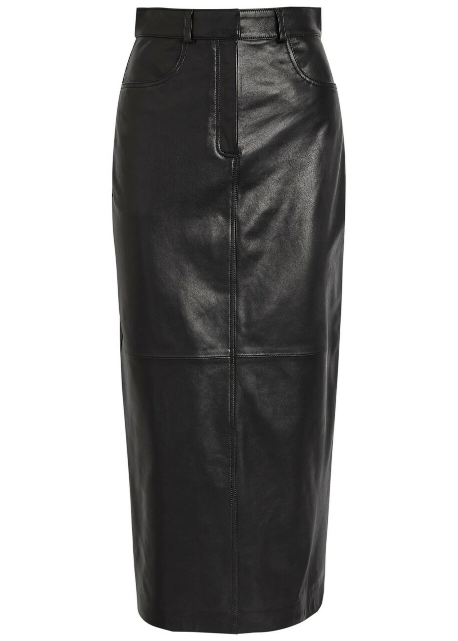 Nour Hammour Ghalia Panelled Leather Midi Skirt Black