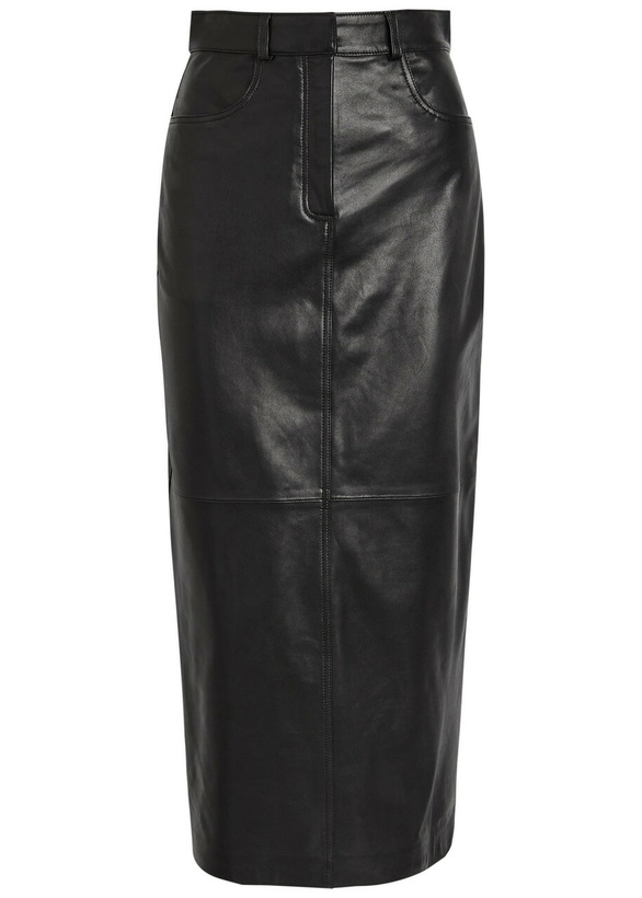 Photo: Nour Hammour Ghalia Panelled Leather Midi Skirt Black