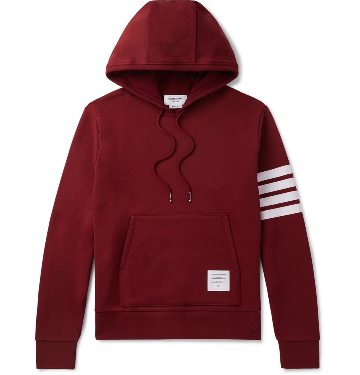 Photo: Thom Browne - Striped Loopback Cotton-Jersey Hoodie - Red
