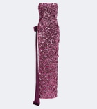 Retrofête Sylpha bow-detail sequined bustier gown