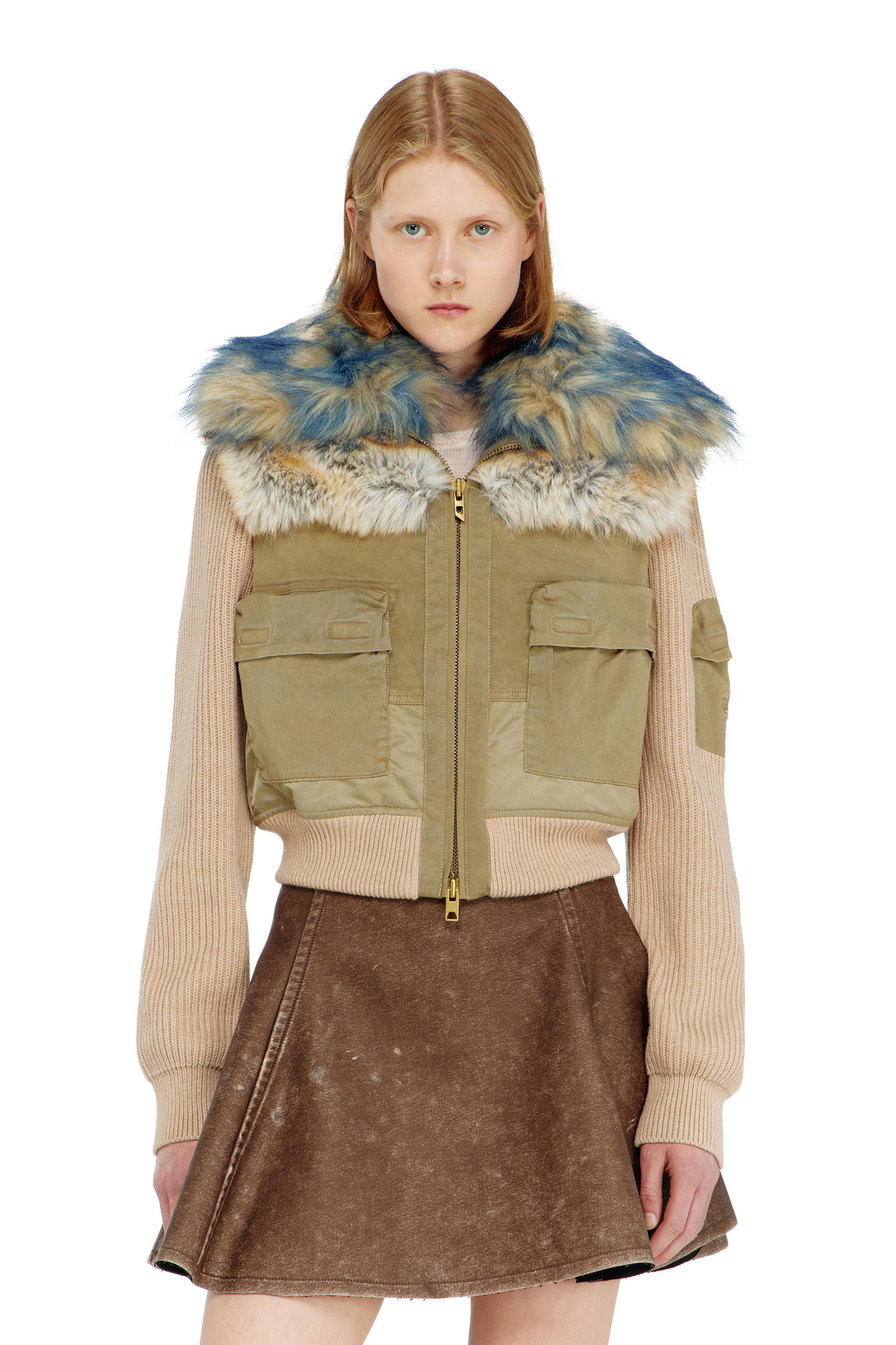 Diesel Bomber jacket with rib-knit and plush trims - Jackets Womens in Beige
