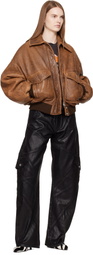 AMIRI Tan Faded Leather Bomber Jacket