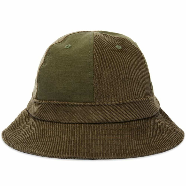 Photo: Pop Trading Company Men's Cord Panel Bell Hat in Olivine Ripstop/Cord