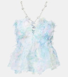 Susan Fang Floral-appliqué smocked tulle top