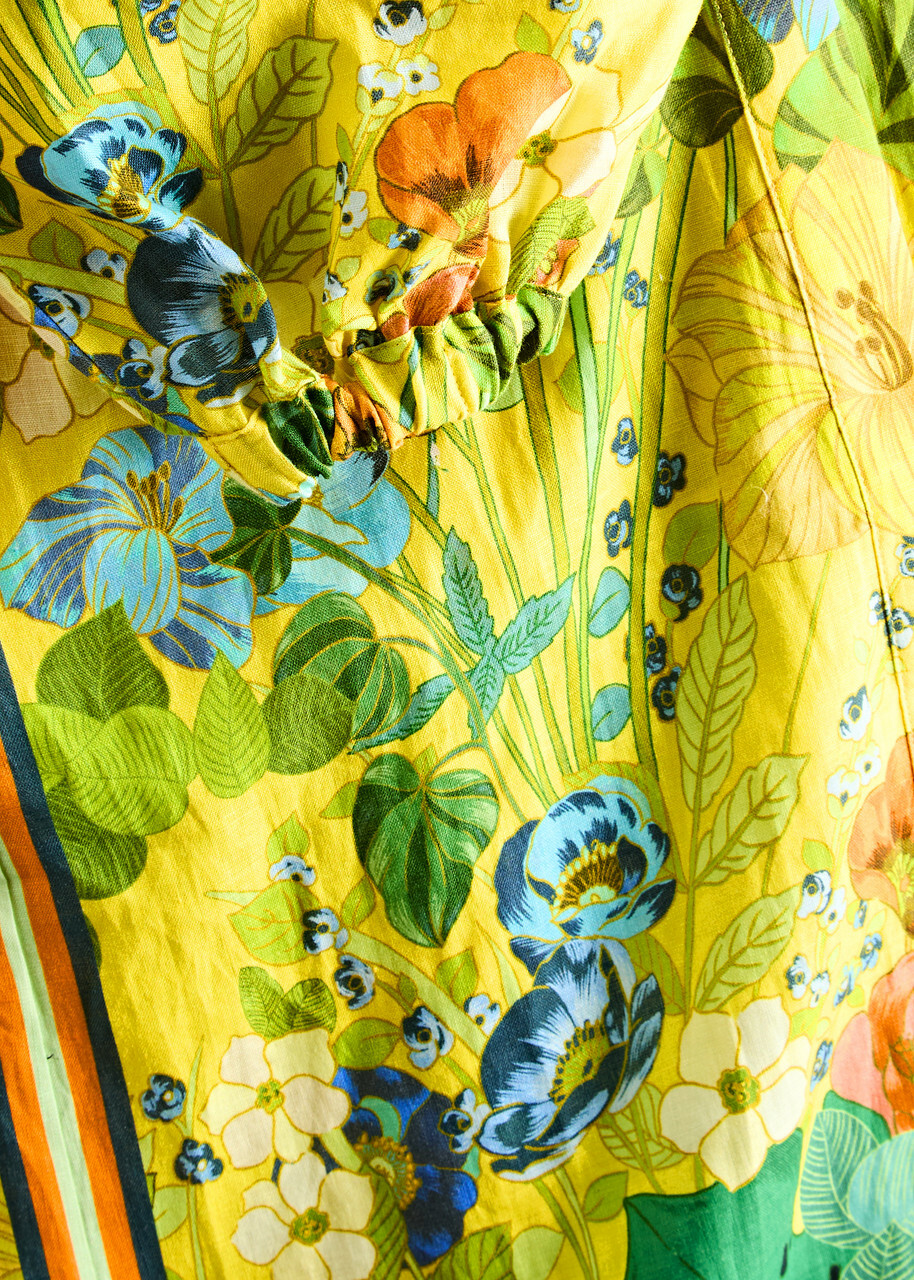 Alemais Cresida Floral-print Linen Midi Shirt Dress Yellow ALMAIS