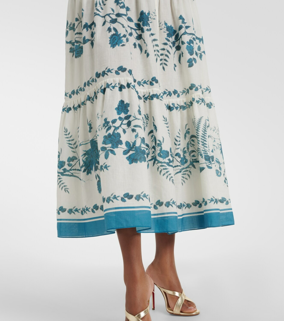 Erdem Floral cotton and linen tiered shirt dress