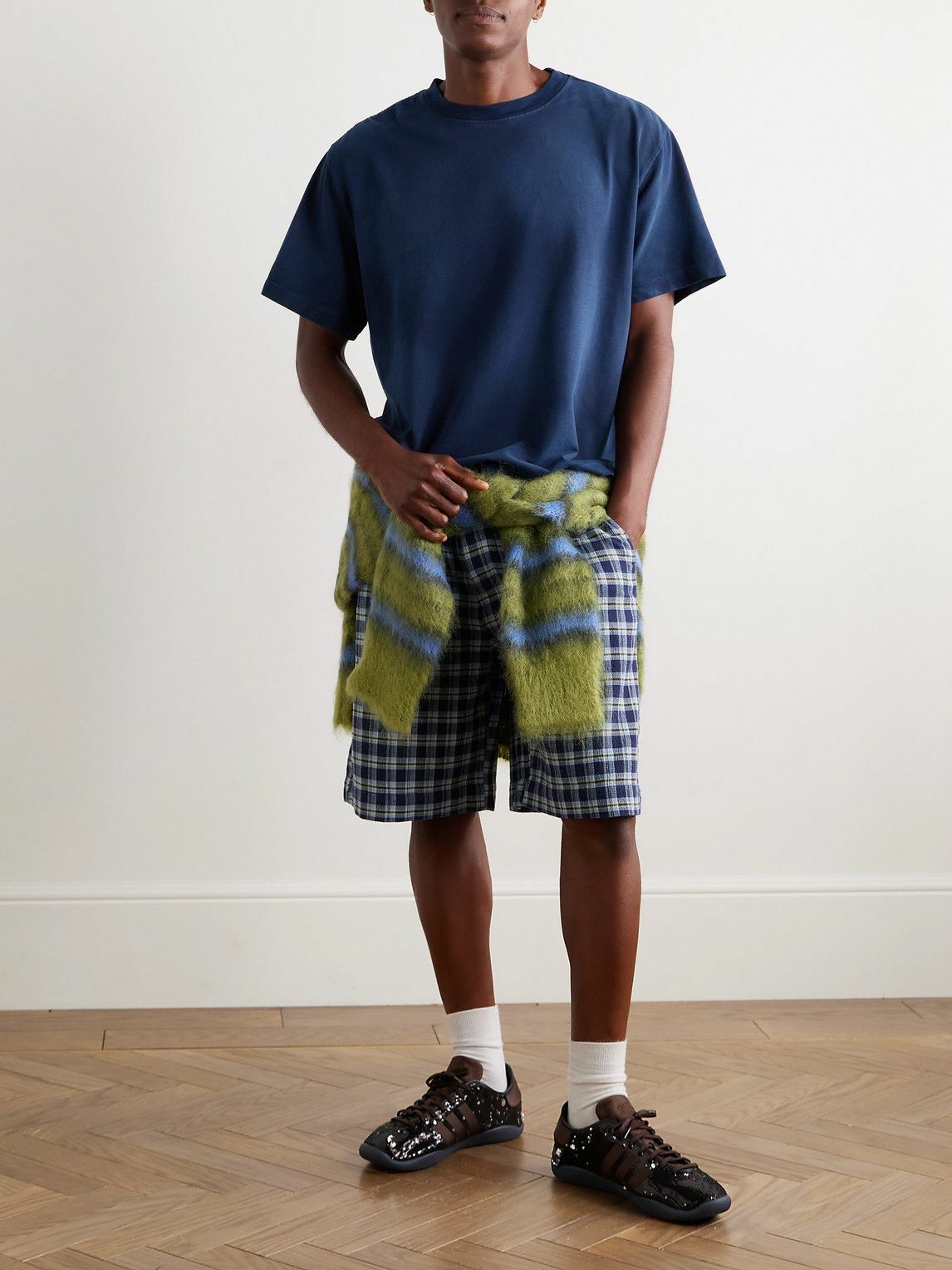 The Elder Statesman - Sunbleached Cotton and Cashmere-Blend Jersey T-Shirt - Blue