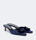 Manolo Blahnik Caulon floral-appliqué silk satin mules