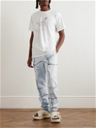 Collina Strada - Slim-Fit Tapered Crystal-Embellished Printed Cotton-Jersey Sweatpants - Blue