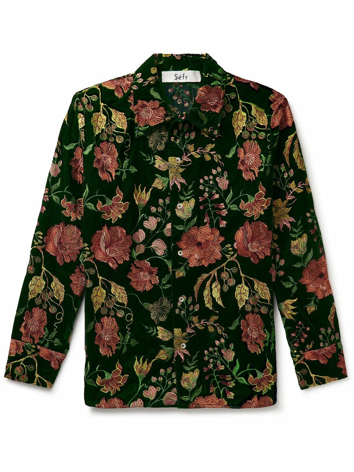 Séfr Marcel Embroidered Velvet Shirt Green Séfr