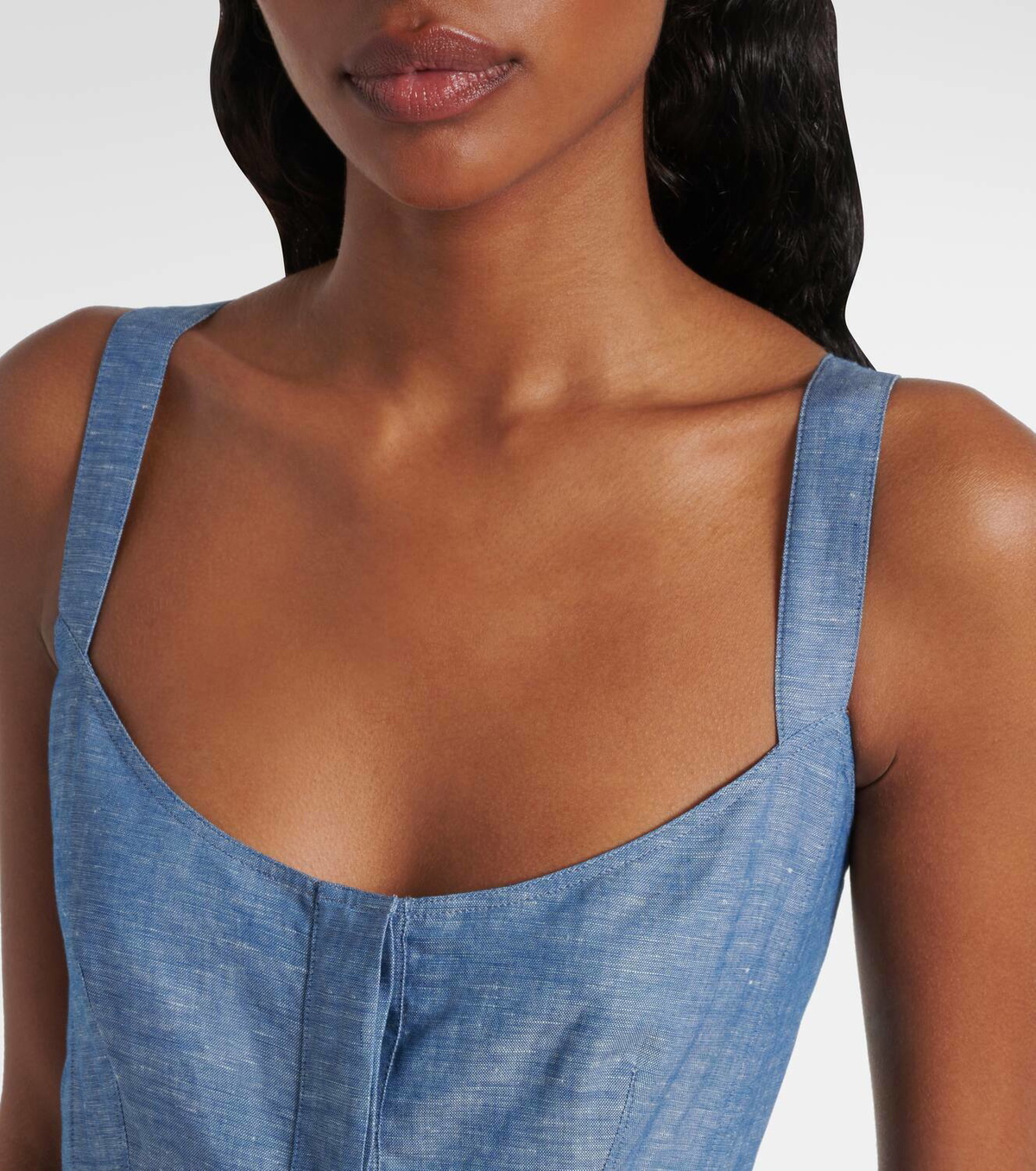 Alaïa Cotton and linen chambray bustier dress