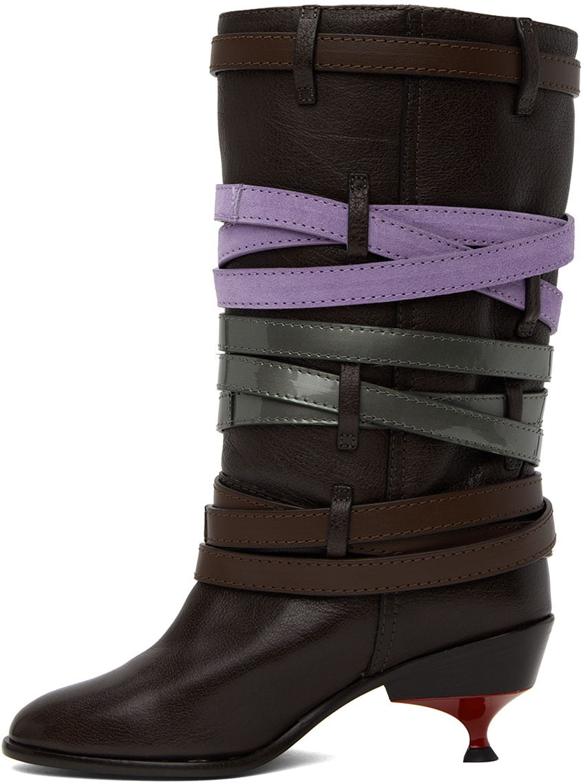 Kiko Kostadinov Brown Quad Belt Boots