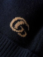GUCCI - Logo-Jacquard Cashmere and Wool-Blend Beanie - Blue