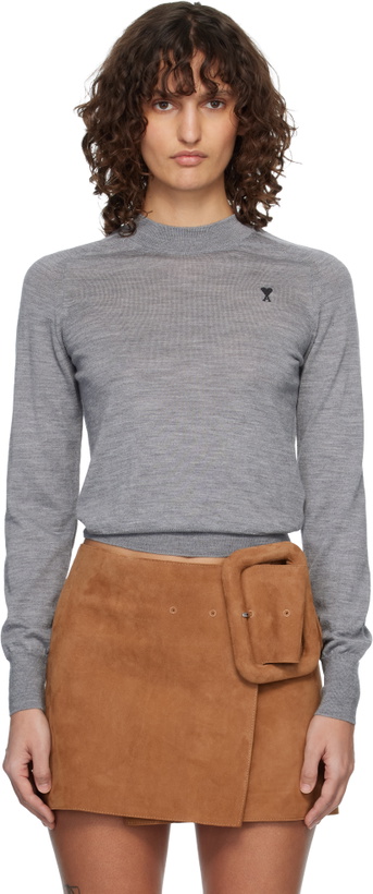 Photo: AMI Paris Gray Wool Crewneck Ami de Coeur Sweater