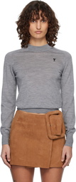 AMI Paris Gray Wool Crewneck Ami de Coeur Sweater