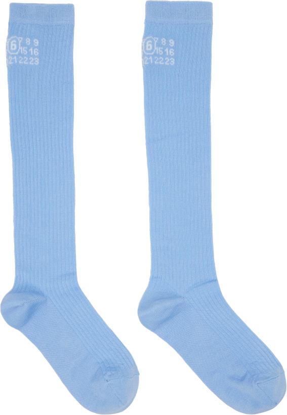 Photo: MM6 Maison Margiela Blue Rib Knee-High Socks