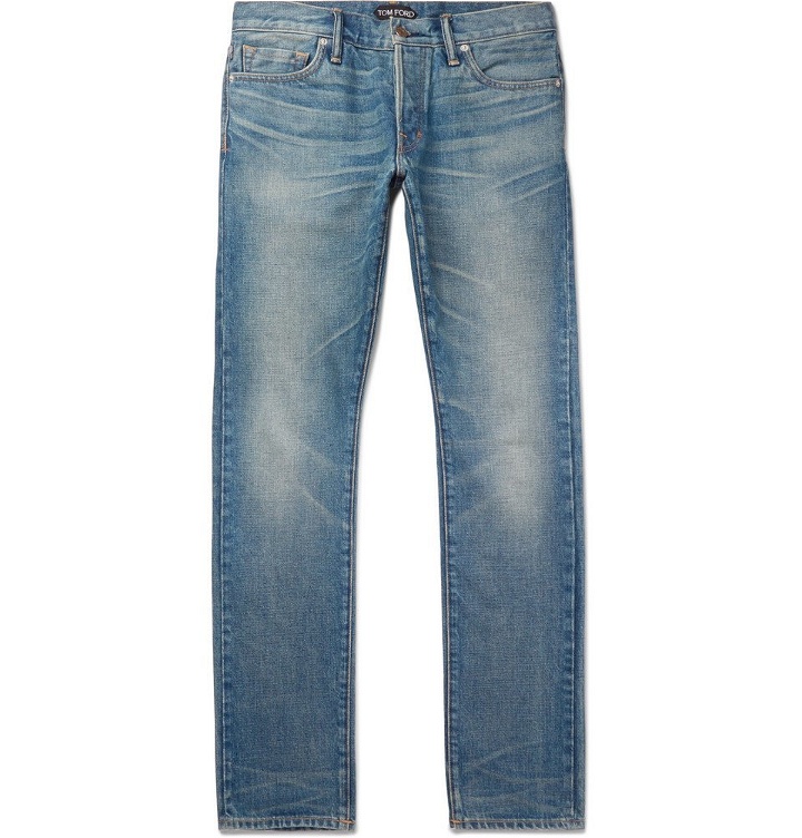 Photo: TOM FORD - Slim-Fit Washed Selvedge Denim Jeans - Blue