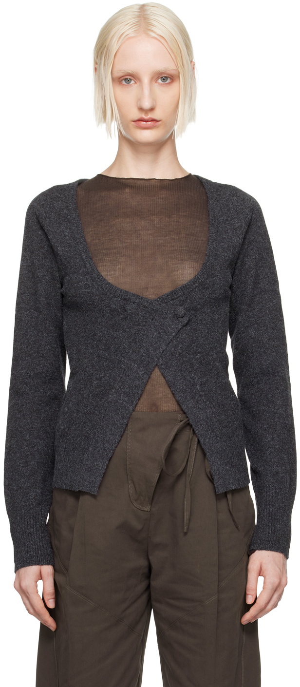 Deiji Studios Gray Asymmetric Knit Cardigan