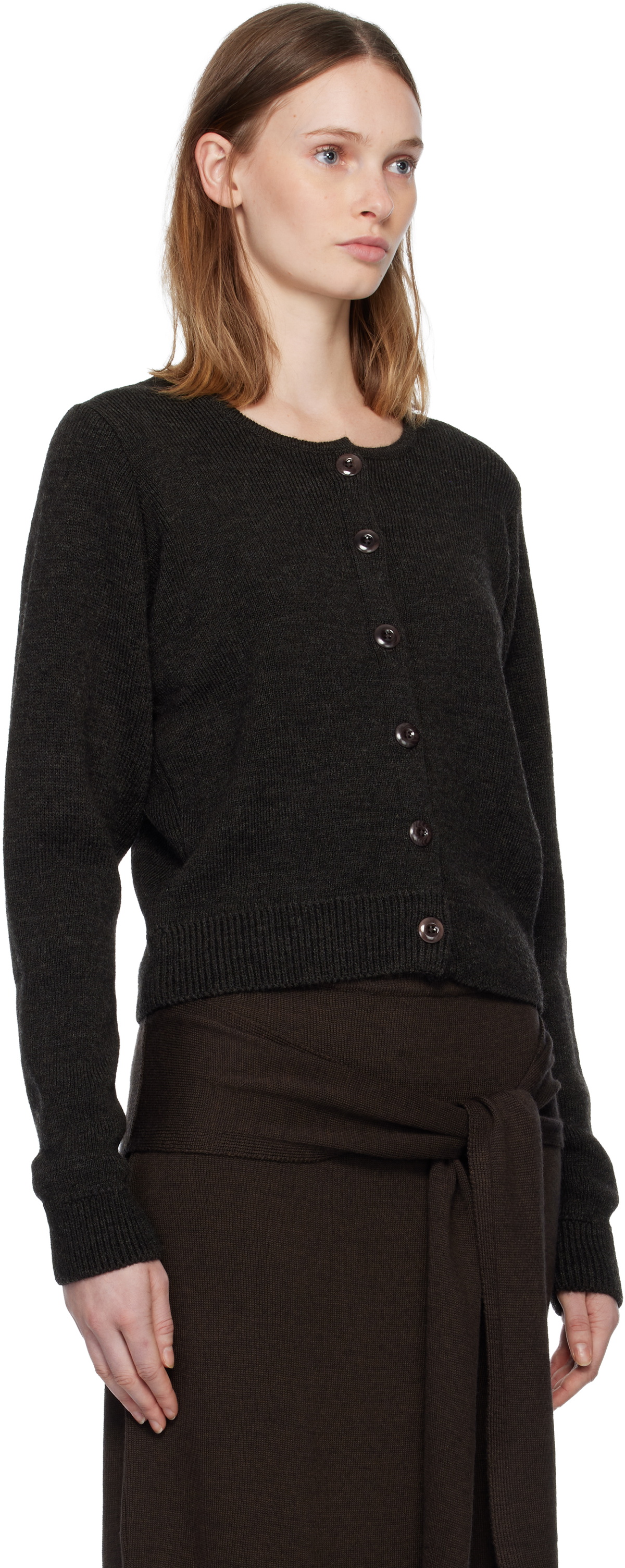 LEMAIRE Brown Ribbed Cardigan