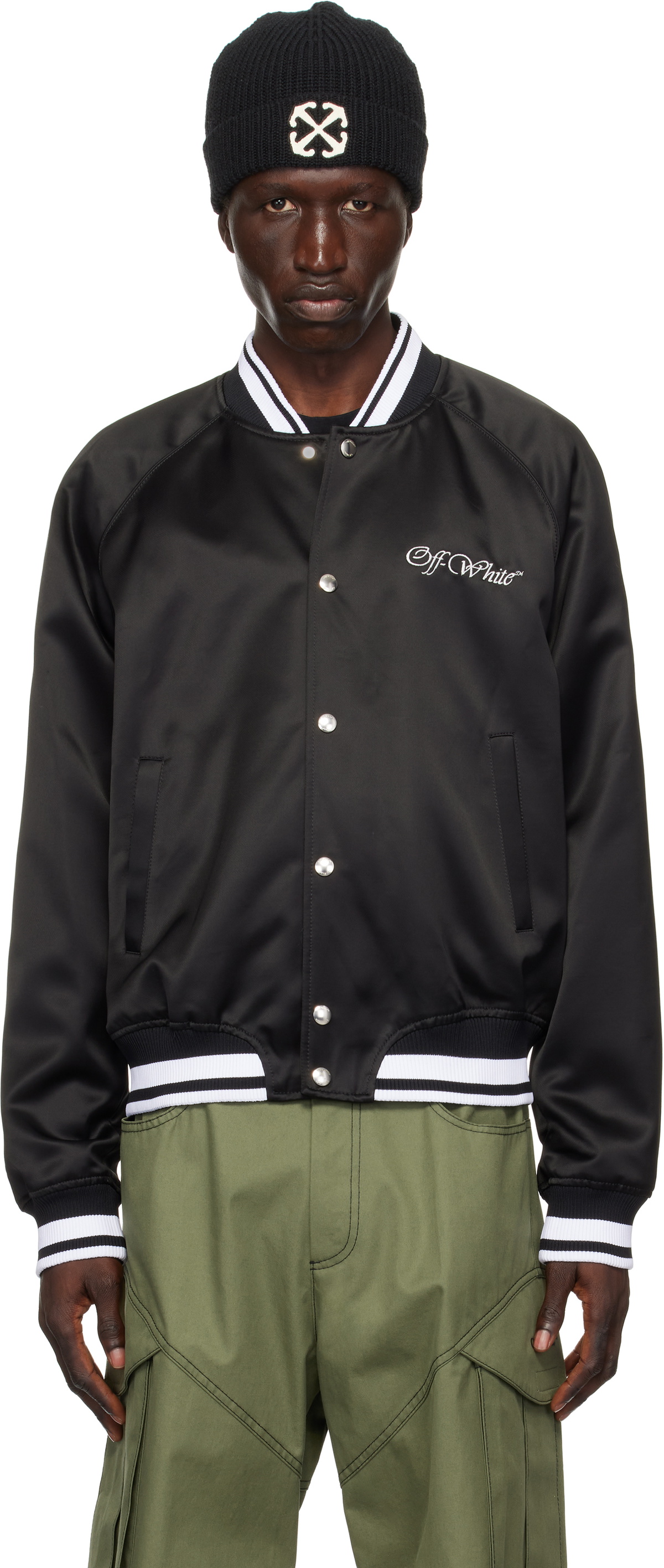 Off-White Black College Satin Bomber Jacket