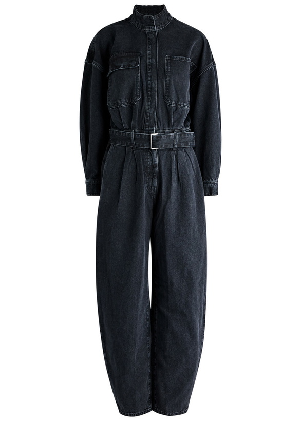 Photo: Frame The Cocoon Belted Denim Jumpsuit Black