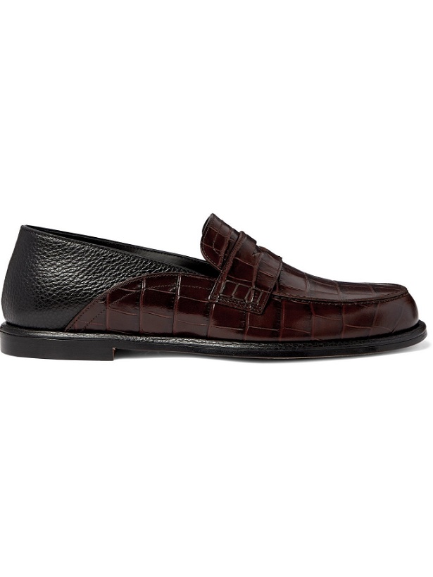 Photo: LOEWE - Collapsible-Heel Croc-Effect and Full-Grain Leather Penny Loafers - Brown