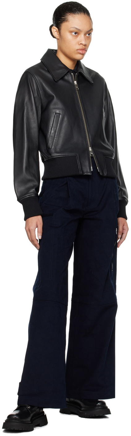 AMI Paris Black Zipped Leather Jacket