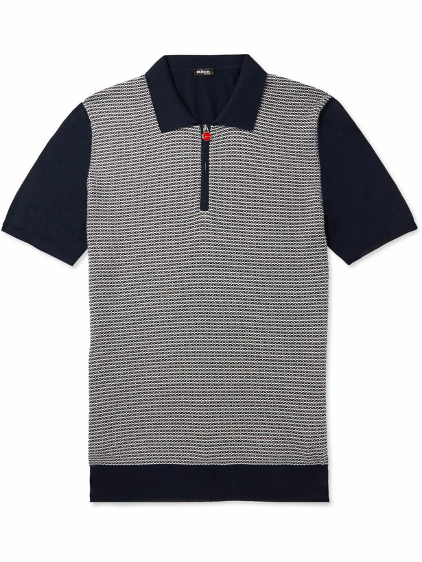 Photo: Kiton - Striped Cotton Half-Zip Polo Shirt - Blue