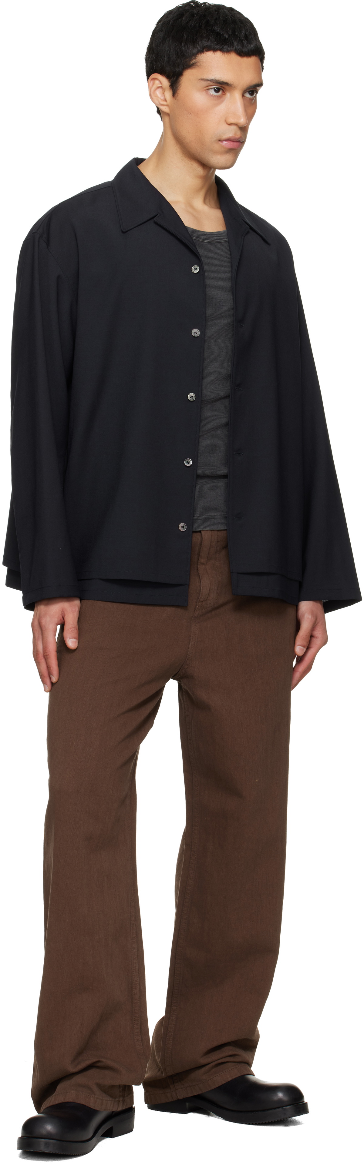LE17SEPTEMBRE Navy Double-Layered Open Collar Shirt