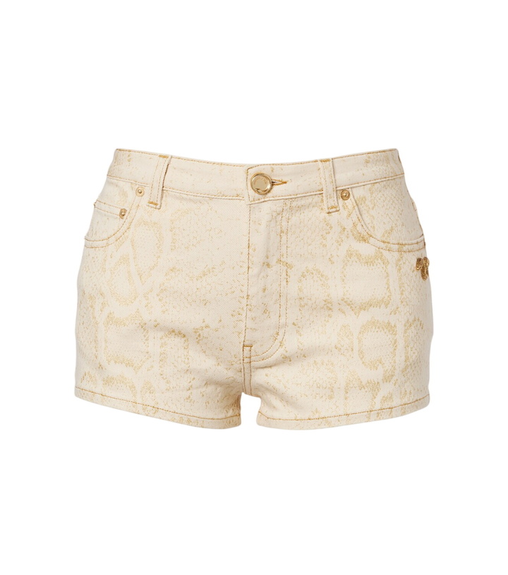 Photo: Roberto Cavalli Snake-print denim shorts