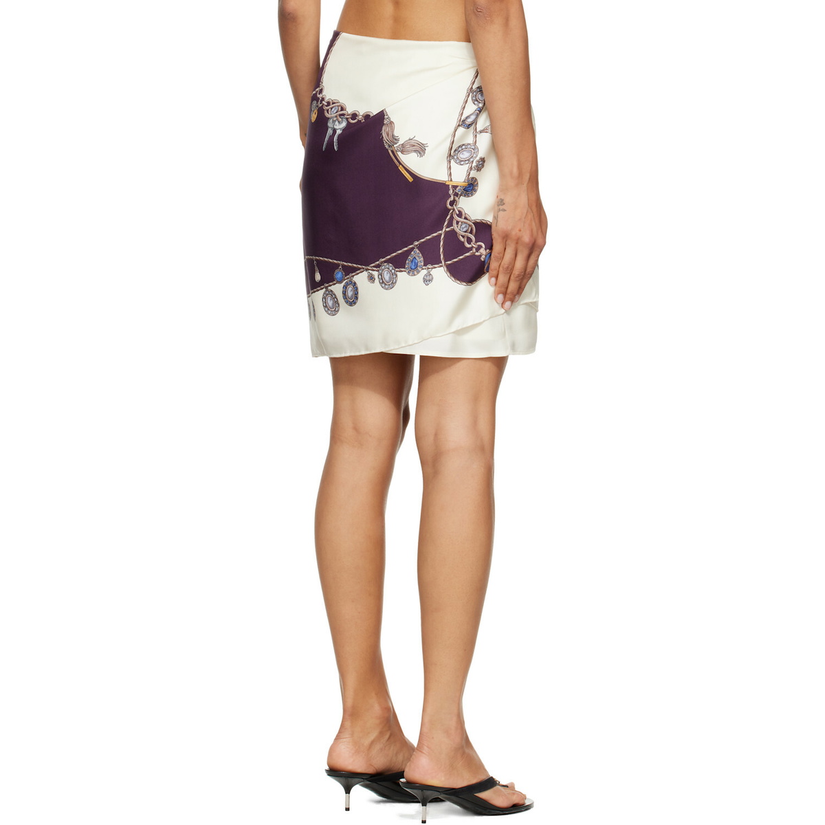 Versace Purple & White Printed Silk Twill Wrap Miniskirt