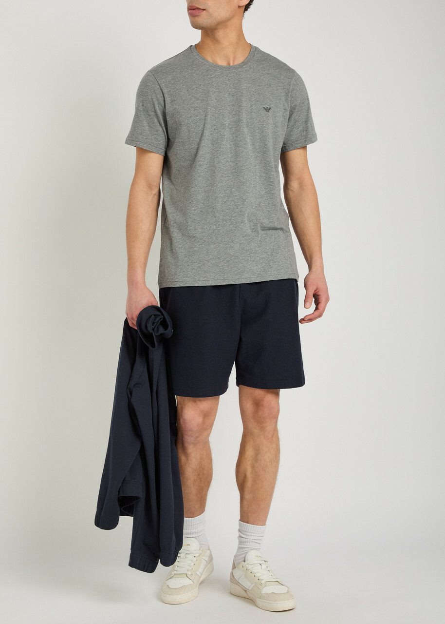 Emporio Armani Logo-embroidered Piqué Cotton Shorts Navy
