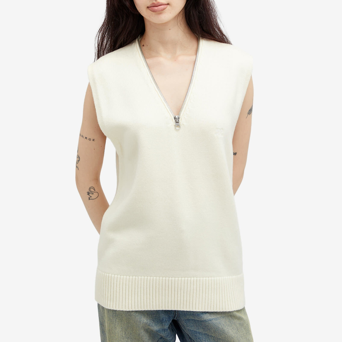 Courrèges Women's Zipped Wool Vest in Natural