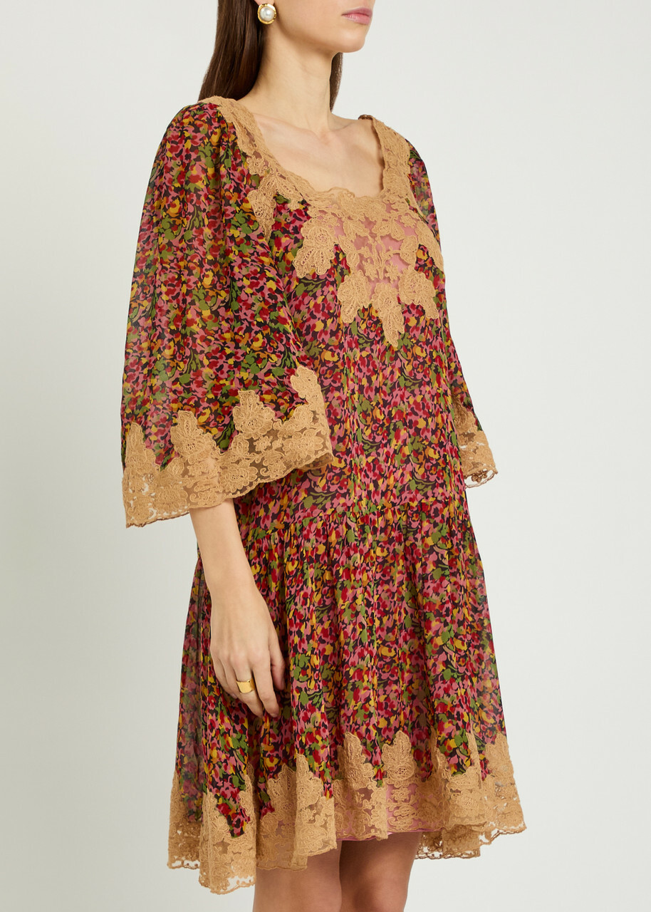 Bode Confetti Floral Silk Mini Dress Multicoloured 1