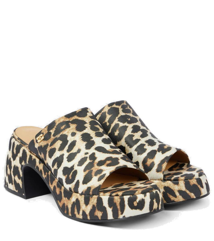 Photo: Ganni Leopard-print satin platform mules