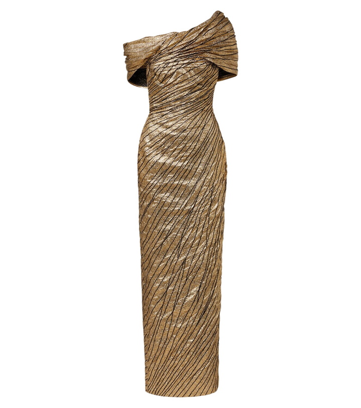 Photo: Marmar Halim Striped asymmetric brocade bustier gown